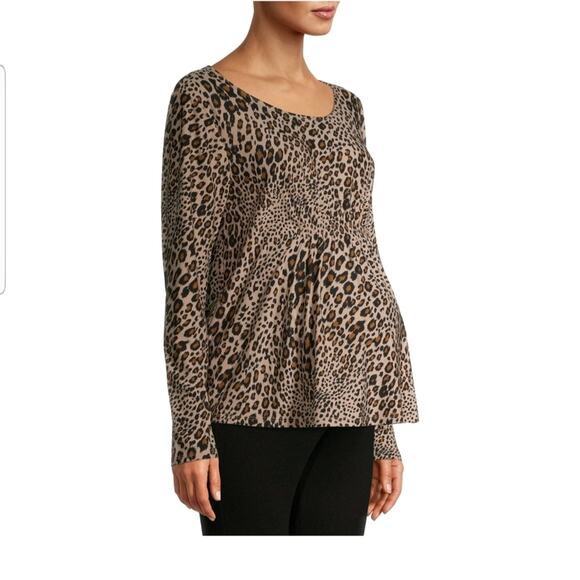 Maternity T-shirt Top Smocked Long Sleeve Animal Large - Picture 1 of 9